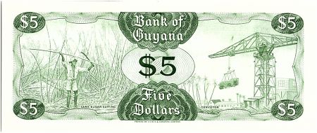 Guyana 5 Dollars, Cascade Kaieteur, Coupe de Canne à sucre - 1983