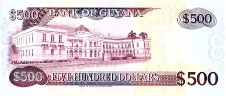Guyana 500 Dollars,  Carte du Guyana - Batiment - 1996