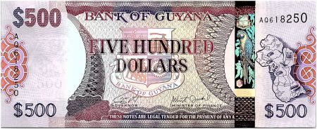 Guyana 500 Dollars Carte de Guyane - Batiments de Georgetown - 2019 - Neuf - P.37b