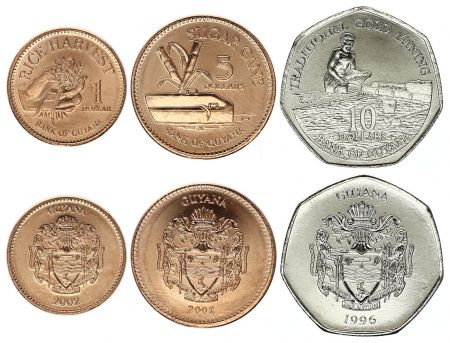 Guyana Série de 3 monnaies - 1 à 10 dollars - 1996-2002