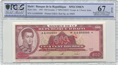 Haïti 500 Gourdes -  Alexandre Pétion - Spécimen - 1993 - PCGS 67 OPQ