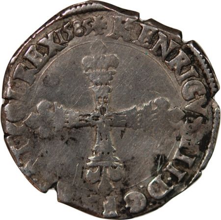 HENRI III - 1/4 ECU ARGENT 1585 ANGERS