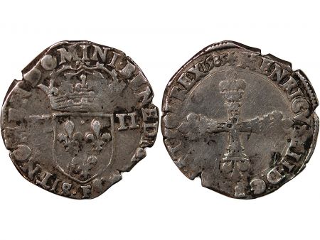 HENRI III - 1/4 ECU ARGENT 1585 ANGERS