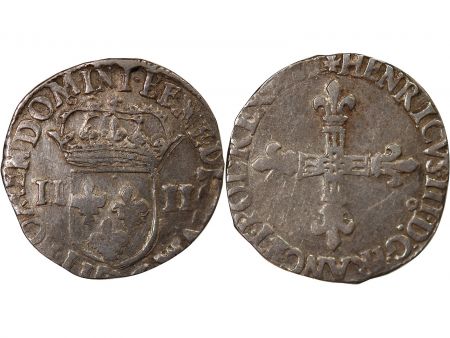 HENRI III - 1/4 ECU ARGENT 1589 ATELIER INDÉTERMINÉ