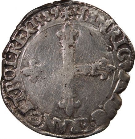 HENRI III - 1/4 ECU ARGENT 1589 T NANTES