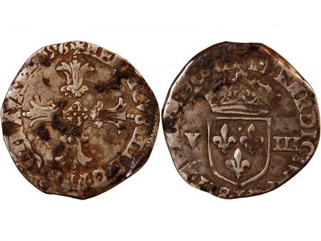 HENRI IV - 1/8 ECU ARGENT 1596 ATELIER INDETERMINE - Croix bâtonnée de face
