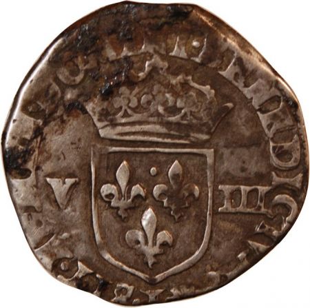 HENRI IV - 1/8 ECU ARGENT 1596 ATELIER INDETERMINE - Croix bâtonnée de face