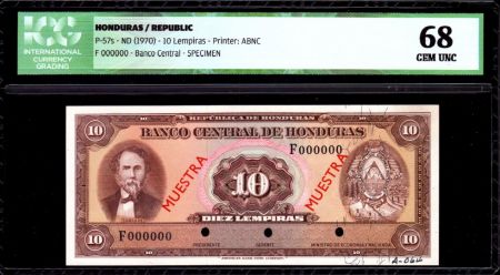 Honduras 10 Lempira Cabanas - Imm. Banque Centrale - 1970 - ICG UNC68