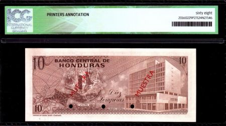 Honduras 10 Lempira Cabanas - Imm. Banque Centrale - 1970 - ICG UNC68