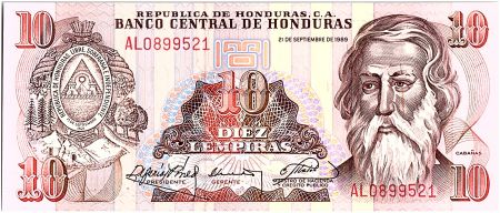 Honduras 10 Lempiras, Cabanas- Université - 1989