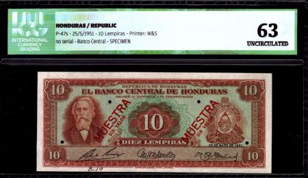 Honduras 10 Lempiras Cabana - Plantation - 1951 - ICG UNC63