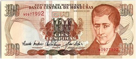 Honduras 100 Lempiras, J.C. Del Valle - Ecole - 01/1993