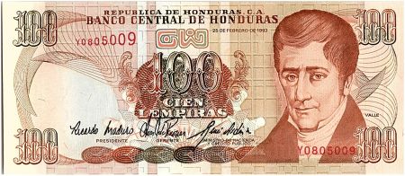 Honduras 100 Lempiras, J.C. Del Valle - Ecole - 02/1993