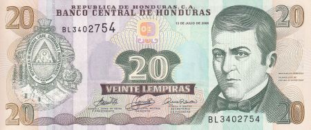 Honduras 20 Lempiras - Dionisio De Herrera - Maison présidentielle - 2006 - Série BL - P.93a
