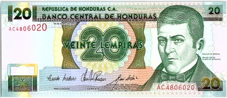 Honduras 20 Lempiras, Dionisio de Herrera - 1993