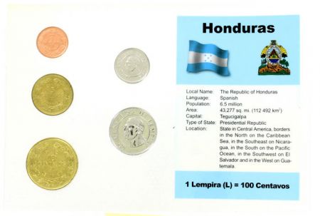 Honduras Blister 5 monnaies HONDURAS (1 à 50 centavos)