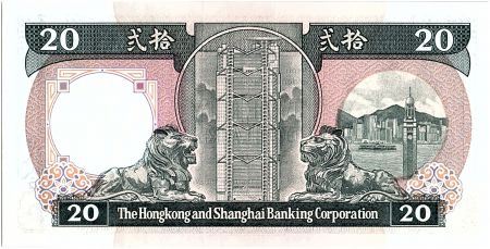 Hong-Kong 20 Dollars,  Armoiries - Lions  - 1985 -  P.192 a