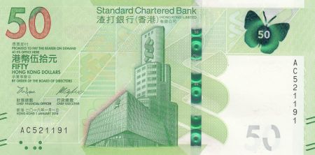 Hong-Kong 50 Dollars, Standard Chartered Bank - Papillon - 2018 (2020) - Neuf
