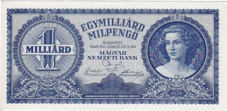 Hongrie 1 Milliard de Milpengo - Portrait de femme - 1946
