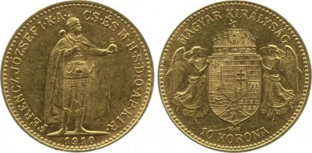 Hongrie 10 Korona François Joseph I - Anges et Armoiries (1892 à 1910)