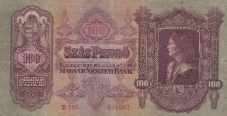 Hongrie 100 Pengö 1930 - Matias Kiraly, vue de Budapest