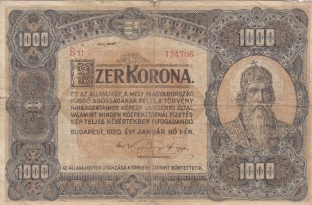 Hongrie 1000 Korona St Stephan - 1920 - TB - P.66a Série B.11