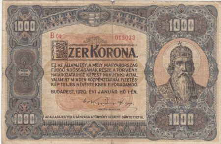 Hongrie 1000 Korona St Stephan - 1920 - TB - P.66a Série B.4