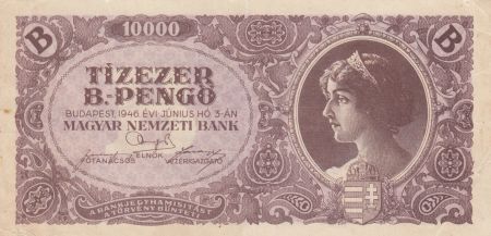 Hongrie 10000 B-Pengö 1946 - Portrait de femme