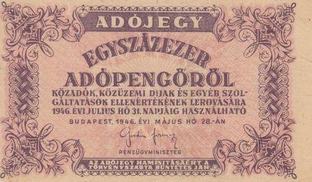 Hongrie 100000 Adopengö 1946 - Violet