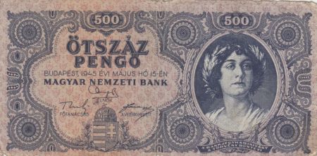 Hongrie 500 Pengö Portrait de femme - 1945 - TB - séries variées