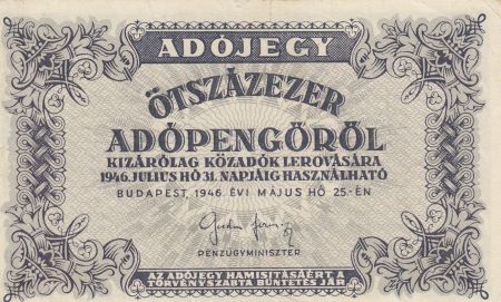 Hongrie 500000 Adopengö 1946 - Gris