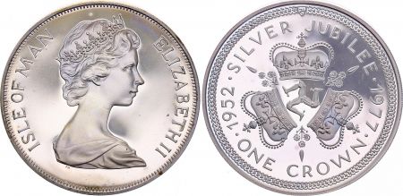 Ile de man 1 Crown - Elisabeth II - Jubilée d\'argent - 1952-1977 - Argent - Frappe BE
