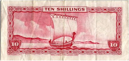Ile de man 10 Shillings Elisabeth II - Drakar - 1969 - P.24a - TTB