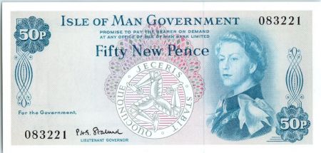 Ile de man 50 New Pence Elisabeth II - Drakar - 1969