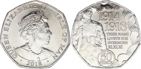 Ile de man 50 Pence Elisabeth II - Centennaire 1914-1918 - 2018