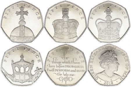 Ile de man Série 5 x 50 Pence Elisabeth II - 2018 Sapphire Coronation