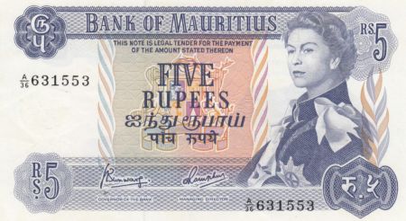 Ile Maurice 5 Rupees Elisabeth II - Série A.36 - Neuf - P.30c