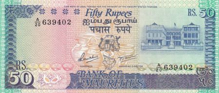 Ile Maurice 50 Rupees ND1986 - Bâtiment, papillon, gazelles