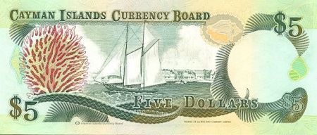 Iles Caïman 5 Dollars 1991 - Elisabeth II - Voilier