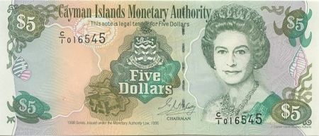 Iles Caïman 5 Dollars 1998 - Elisabeth II - Voilier