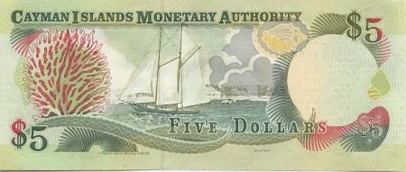 Iles Caïman 5 Dollars 1998 - Elisabeth II - Voilier