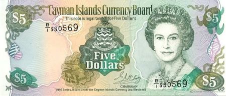 Iles Caïman 5 Dollars Elisabeth II - Voilier - 1996