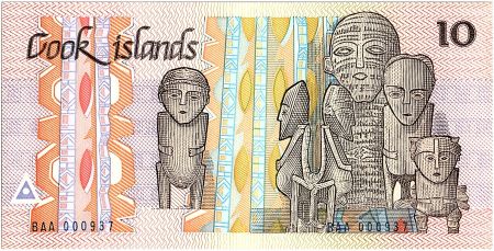 Iles Cook 10 Dollars - Requin et Statues - 1987