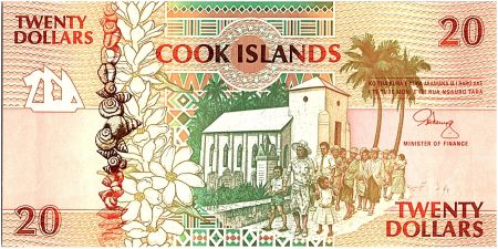 Iles Cook 20 Dollars - Eglise et Canoé - 1992