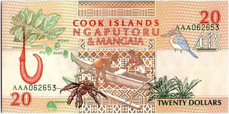 Iles Cook 20 Dollars - Eglise et Canoé - 1992