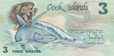 Iles Cook 3 Dollars - Bateau - Requin - 1987 - Série AAR - Petit numéro - P.3