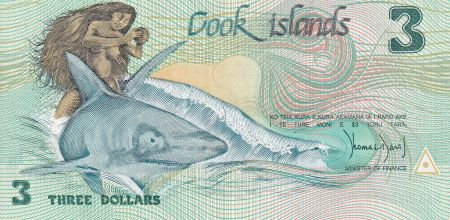 Iles Cook 3 Dollars - Bateau - Requin- 1987 - NEUF - P.3