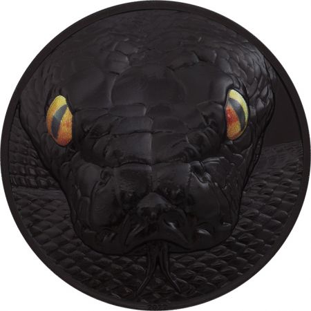 Iles Cook Python - 2 Onces Noir obsidienne Argent - 10 Dollars Palau 2022 - RARE