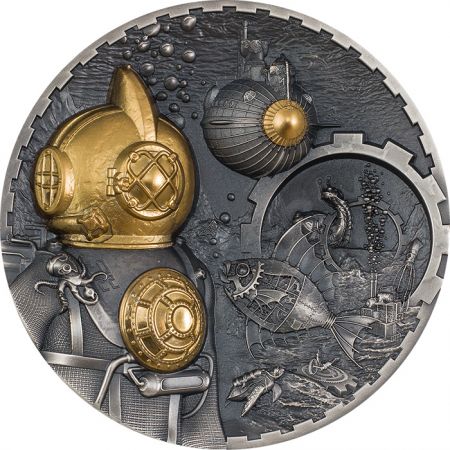 Iles Cook Steampunk Nautilus - 3 Onces Argent Finition antique Or 2022 - 20 Dollars