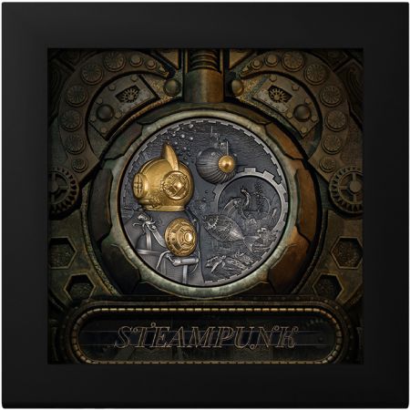 Iles Cook Steampunk Nautilus - 3 Onces Argent Finition antique Or 2022 - 20 Dollars